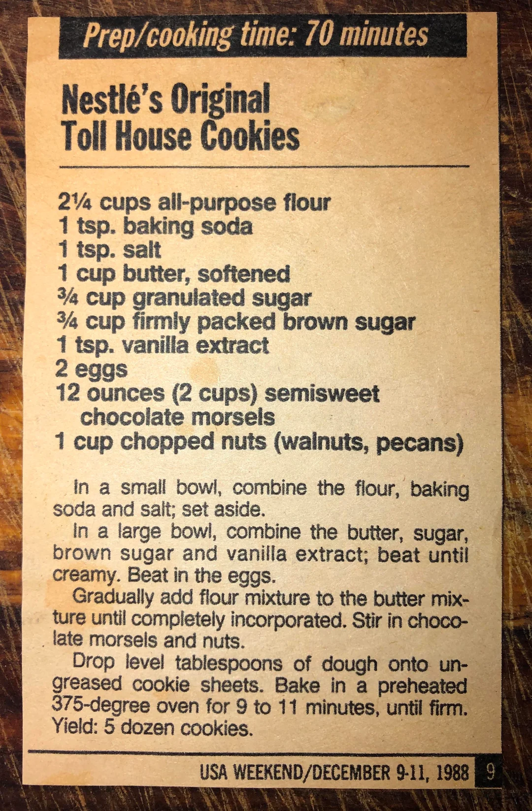 Original 1988 Nestlé Toll House Cookie Recipe Card